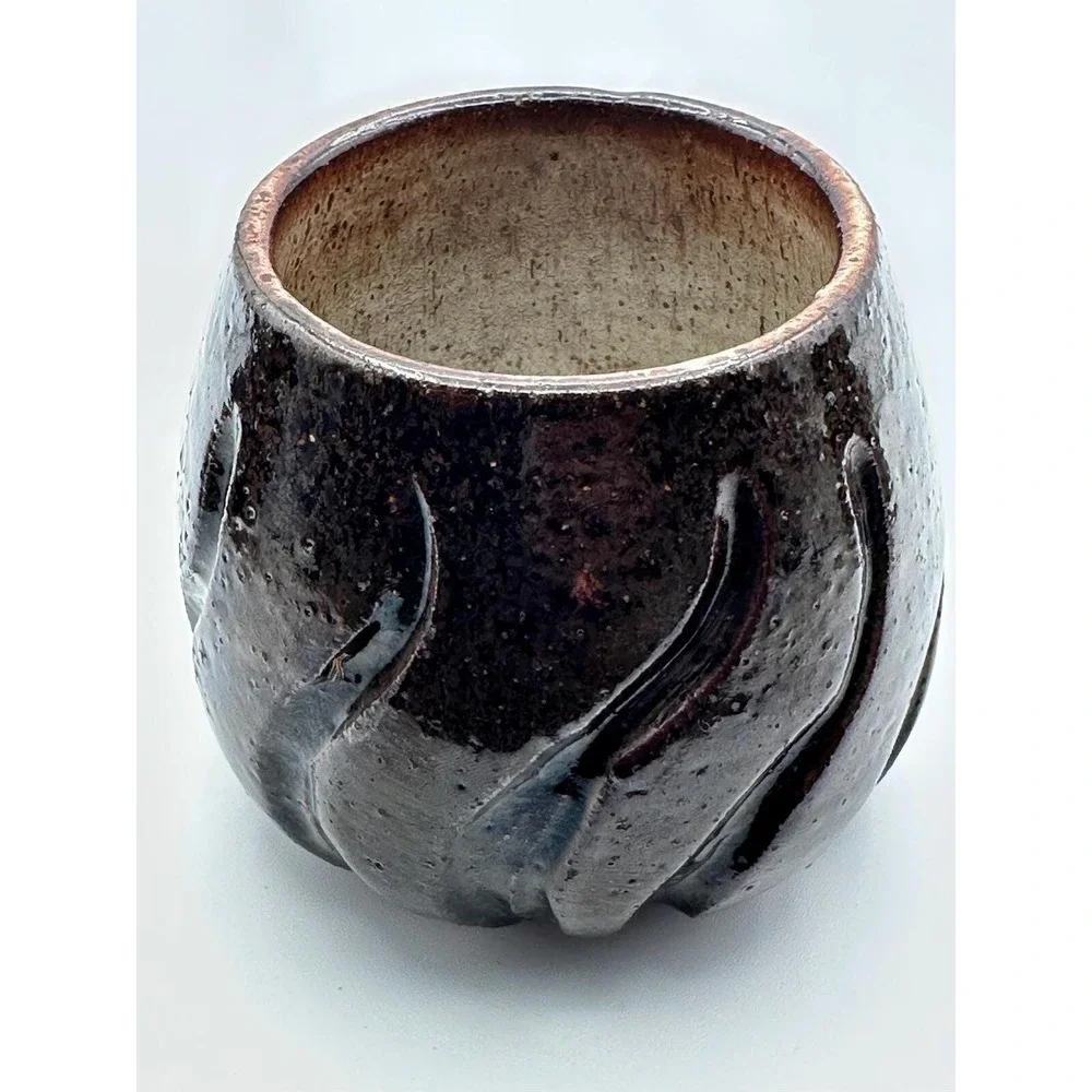 Rustic Handmade Pottery Tea Cups - Brown Black Glazed Ceramic Set of 3